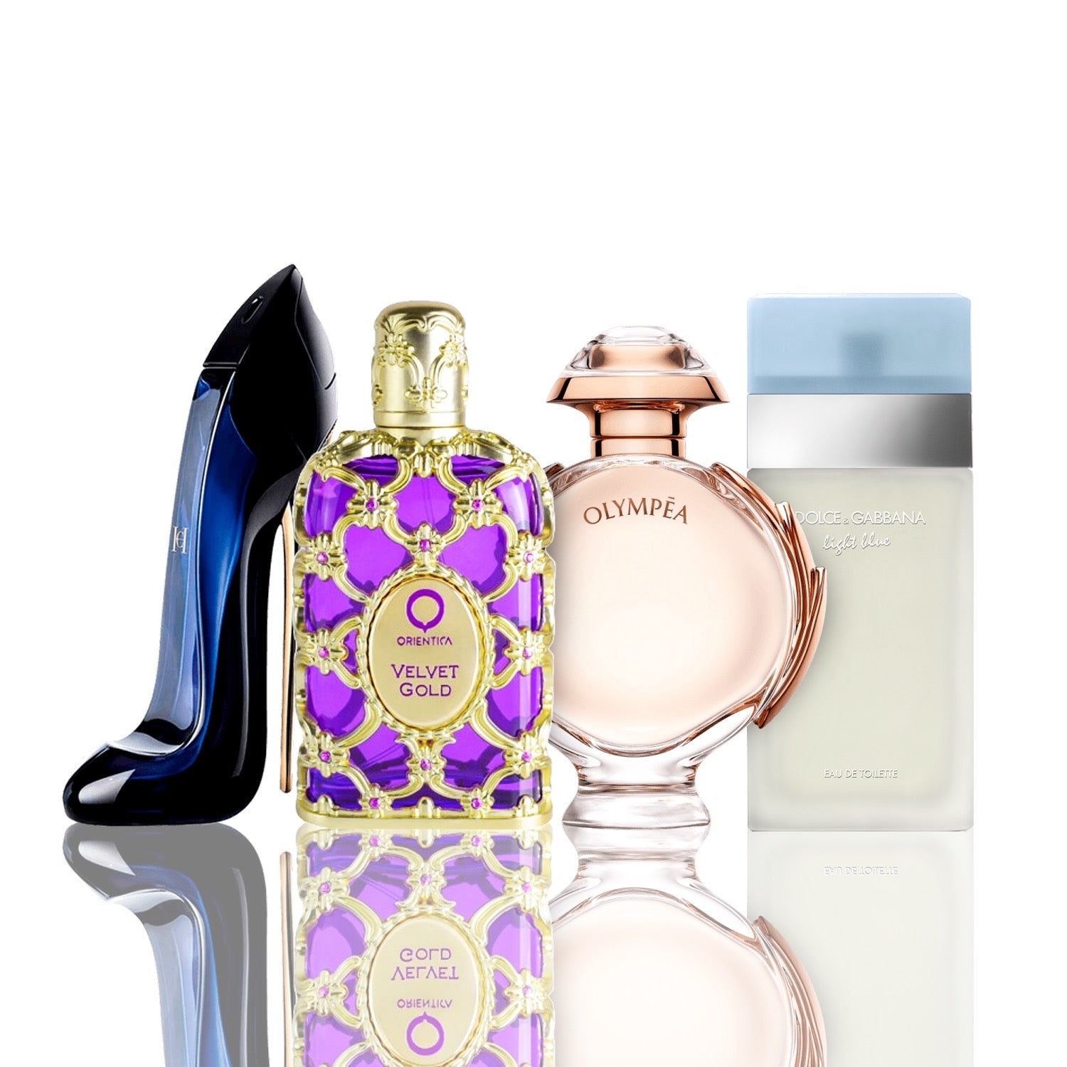 Zestaw 4 Perfum | Light Blue + Orientica Velvet Gold + Good Girl + Olympea 100 ml